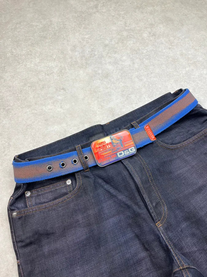 SS2004 Dolce & Gabbana High Spirit Blue Canvas Belt ftombOZ 0