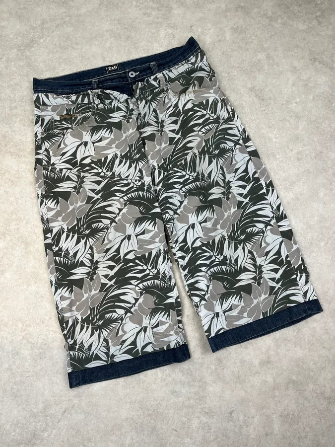 SS2004 Dolce & Gabbana Jungle Floral Hybrid Denim Shorts xWvyLmq 4