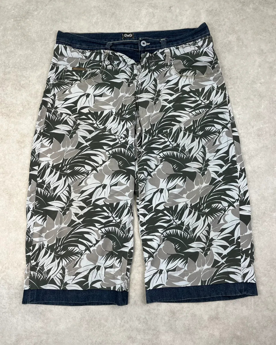 SS2004 Dolce & Gabbana Jungle Floral Hybrid Denim Shorts xWvyLmq 0