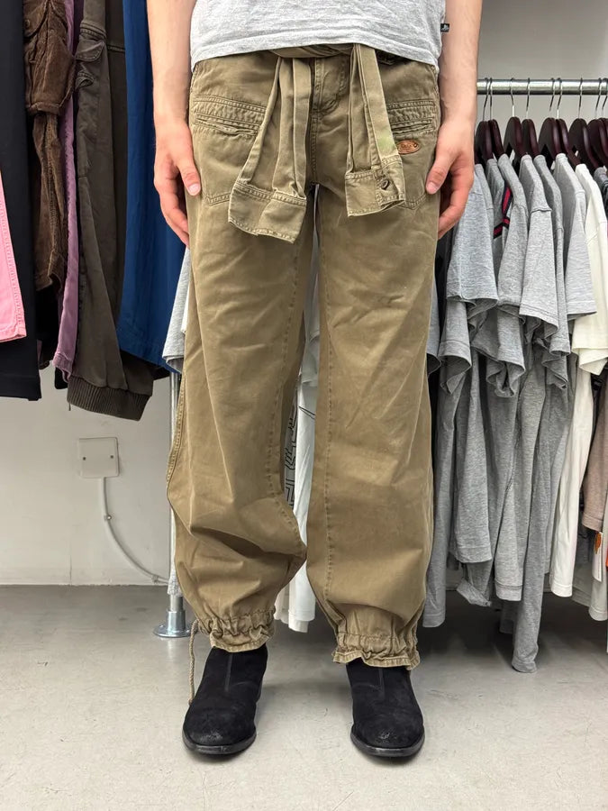 SS2004 Dolce & Gabbana Khaki Sleeve Belted Pants eMFbRny 1