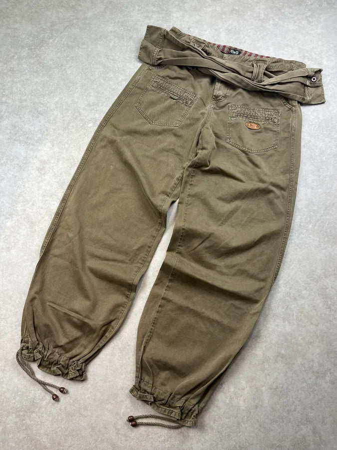 SS2004 Dolce & Gabbana Khaki Sleeve Belted Pants eMFbRny 4