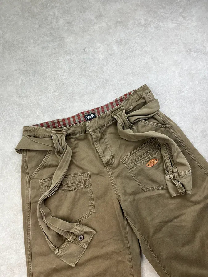 SS2004 Dolce & Gabbana Khaki Sleeve Belted Pants eMFbRny 5