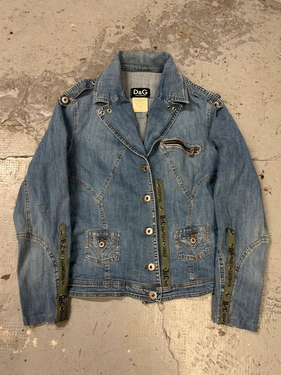 SS2004 Dolce & Gabbana Military Bondage Denim  Jacket dxAEEcr 0
