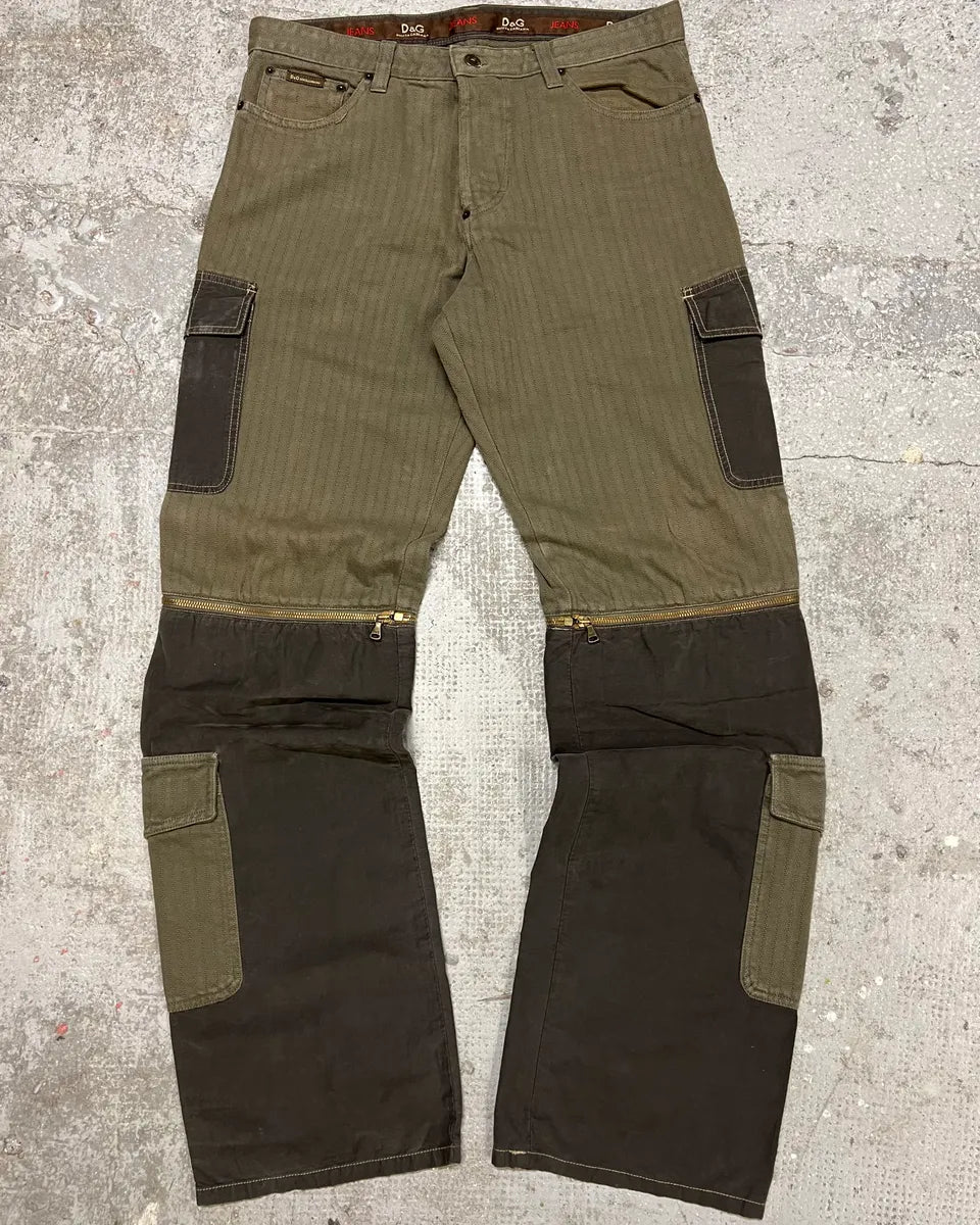 SS2004 Dolce & Gabbana Multi Zip Detachable Olive Utility Cargo Pants (48eu/us13.5) 0