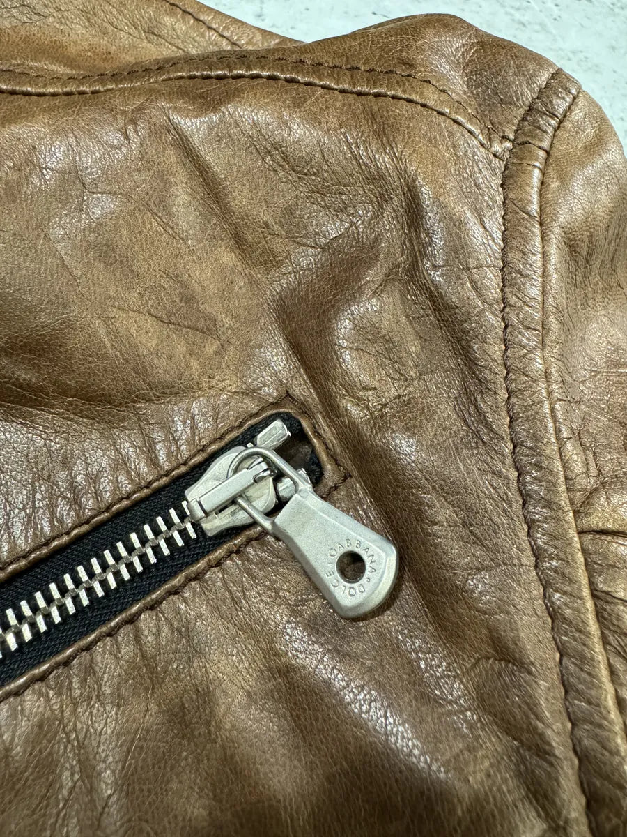 SS2004 Dolce & Gabbana Ninja Brown Multi-Zip Leather Jacket bihQrst 12