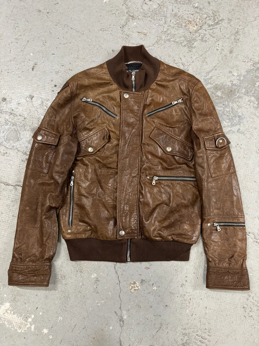 SS2004 Dolce & Gabbana Ninja Brown Multi-Zip Leather Jacket bihQrst 2