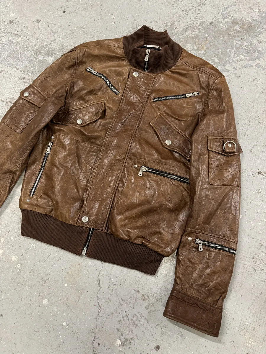 SS2004 Dolce & Gabbana Ninja Brown Multi-Zip Leather Jacket bihQrst 6