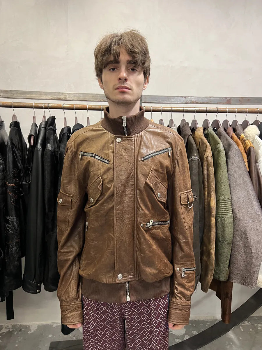 SS2004 Dolce & Gabbana Ninja Brown Multi-Zip Leather Jacket bihQrst 4