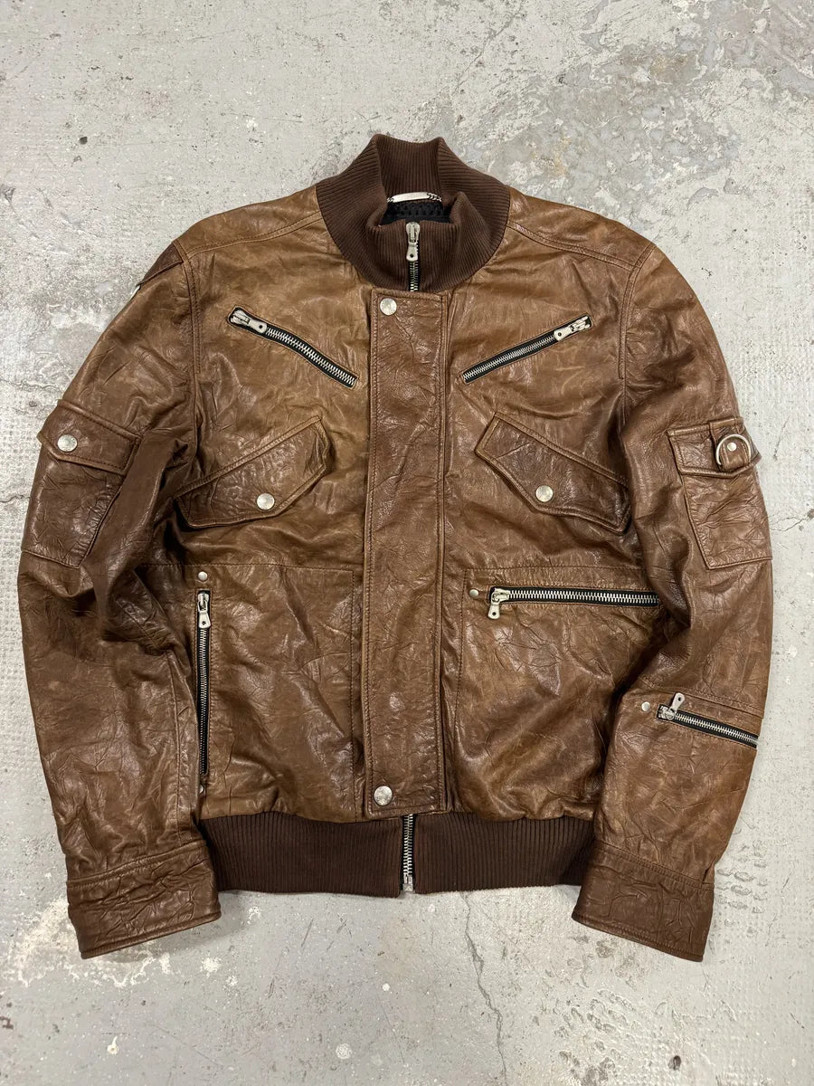 SS2004 Dolce & Gabbana Ninja Brown Multi-Zip Leather Jacket bihQrst 7