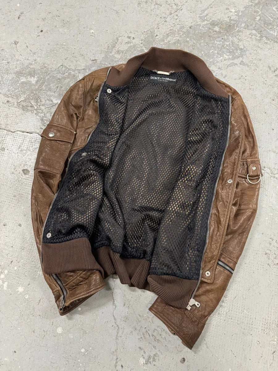 SS2004 Dolce & Gabbana Ninja Brown Multi-Zip Leather Jacket bihQrst 8