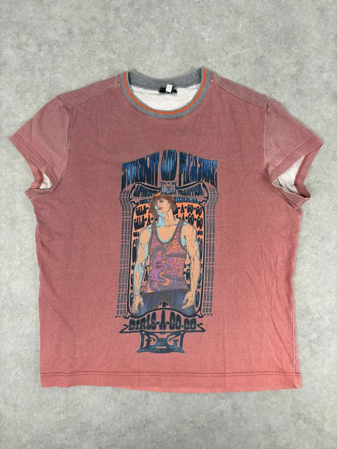 SS2004 Dolce & Gabbana Pink Cotton Strength and Pleasure Graphic T-Shirt RyyTeHQ 0