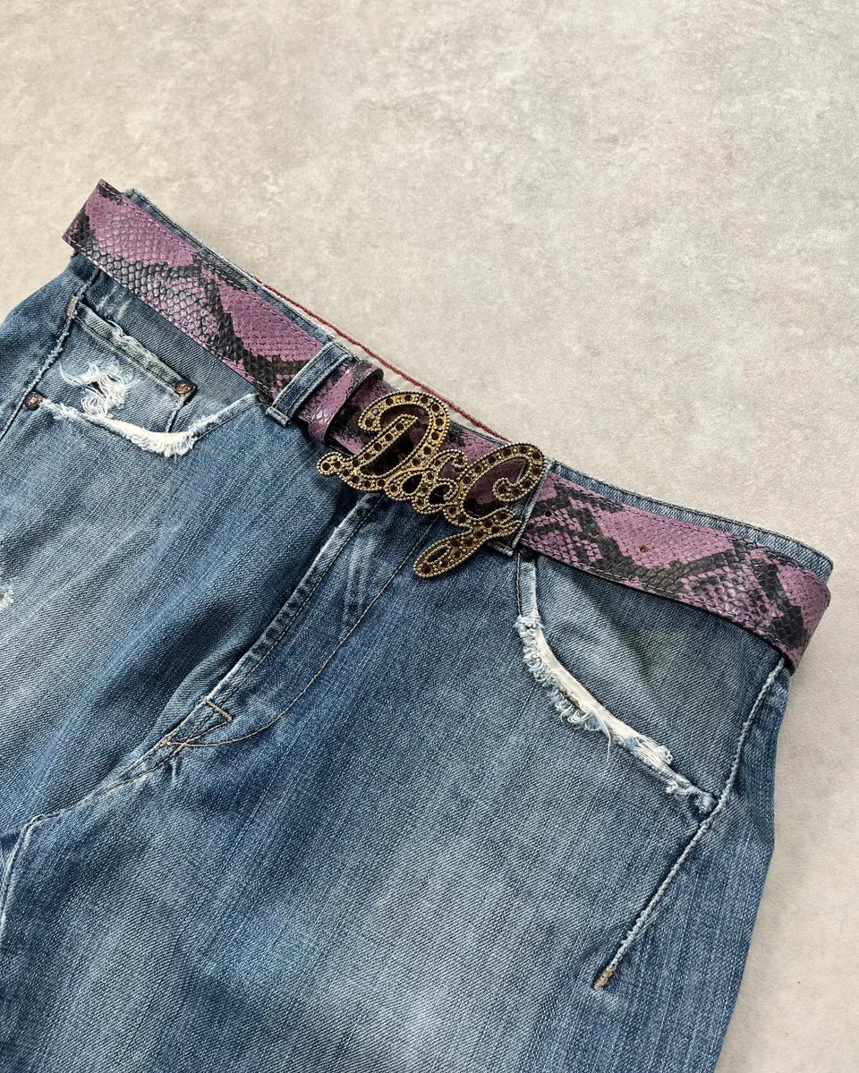 SS2004 Dolce & Gabbana Purple Python Effect Logo Buckle Leather Belt woomUzp 1