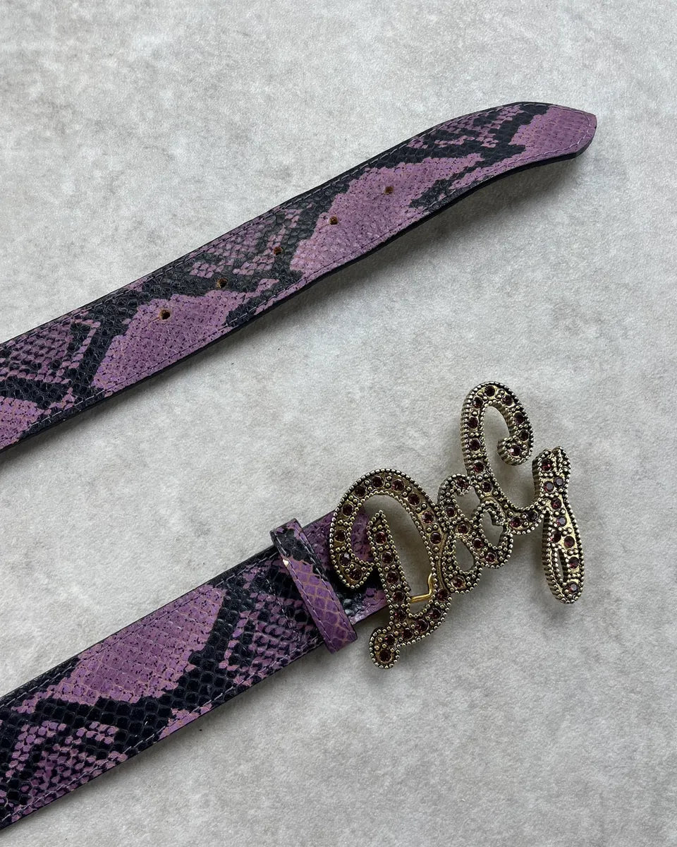 SS2004 Dolce & Gabbana Purple Python Effect Logo Buckle Leather Belt woomUzp 3