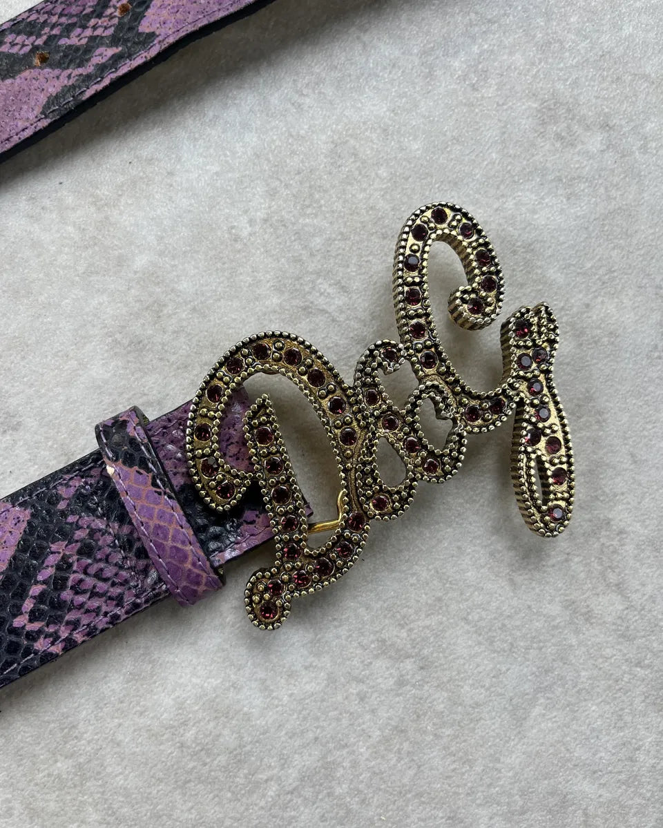 SS2004 Dolce & Gabbana Purple Python Effect Logo Buckle Leather Belt woomUzp 4