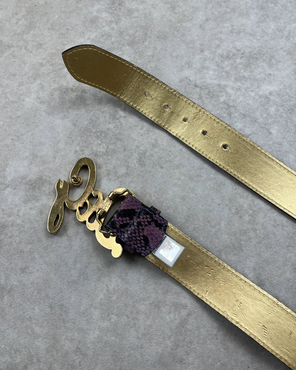 SS2004 Dolce & Gabbana Purple Python Effect Logo Buckle Leather Belt woomUzp 5