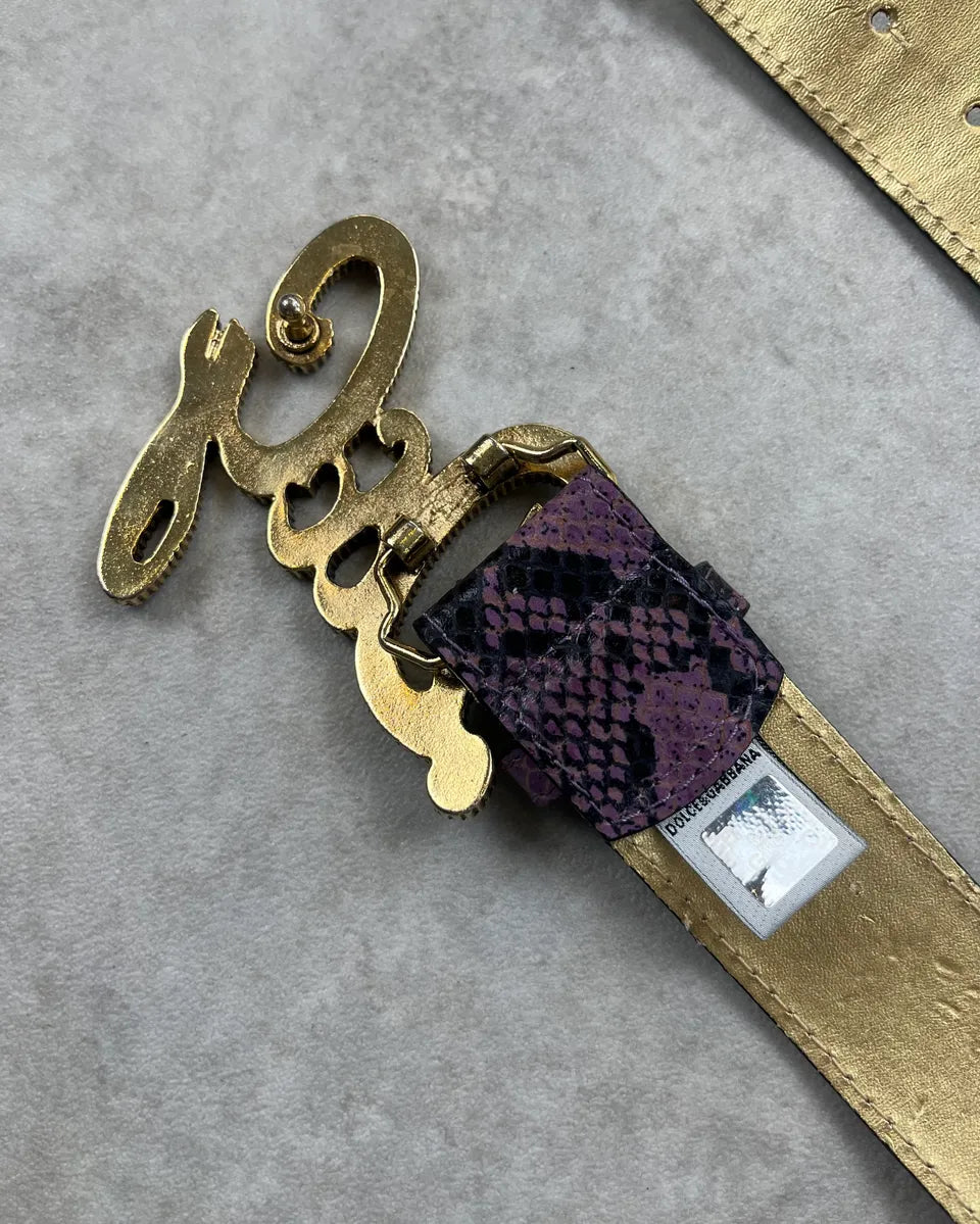 SS2004 Dolce & Gabbana Purple Python Effect Logo Buckle Leather Belt woomUzp 6