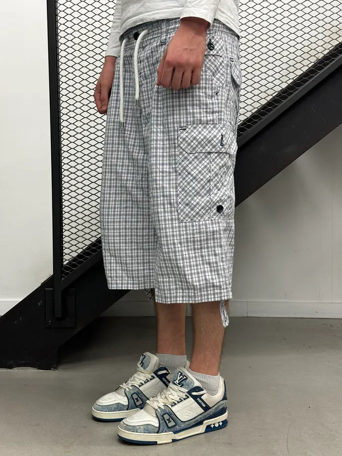 SS2004 Dolce & Gabbana White & Blue Checkered Cargo Shorts IwpXASx 0