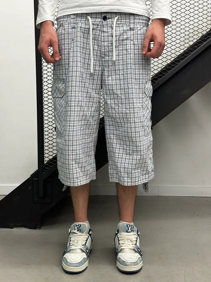 SS2004 Dolce & Gabbana White & Blue Checkered Cargo Shorts IwpXASx 1