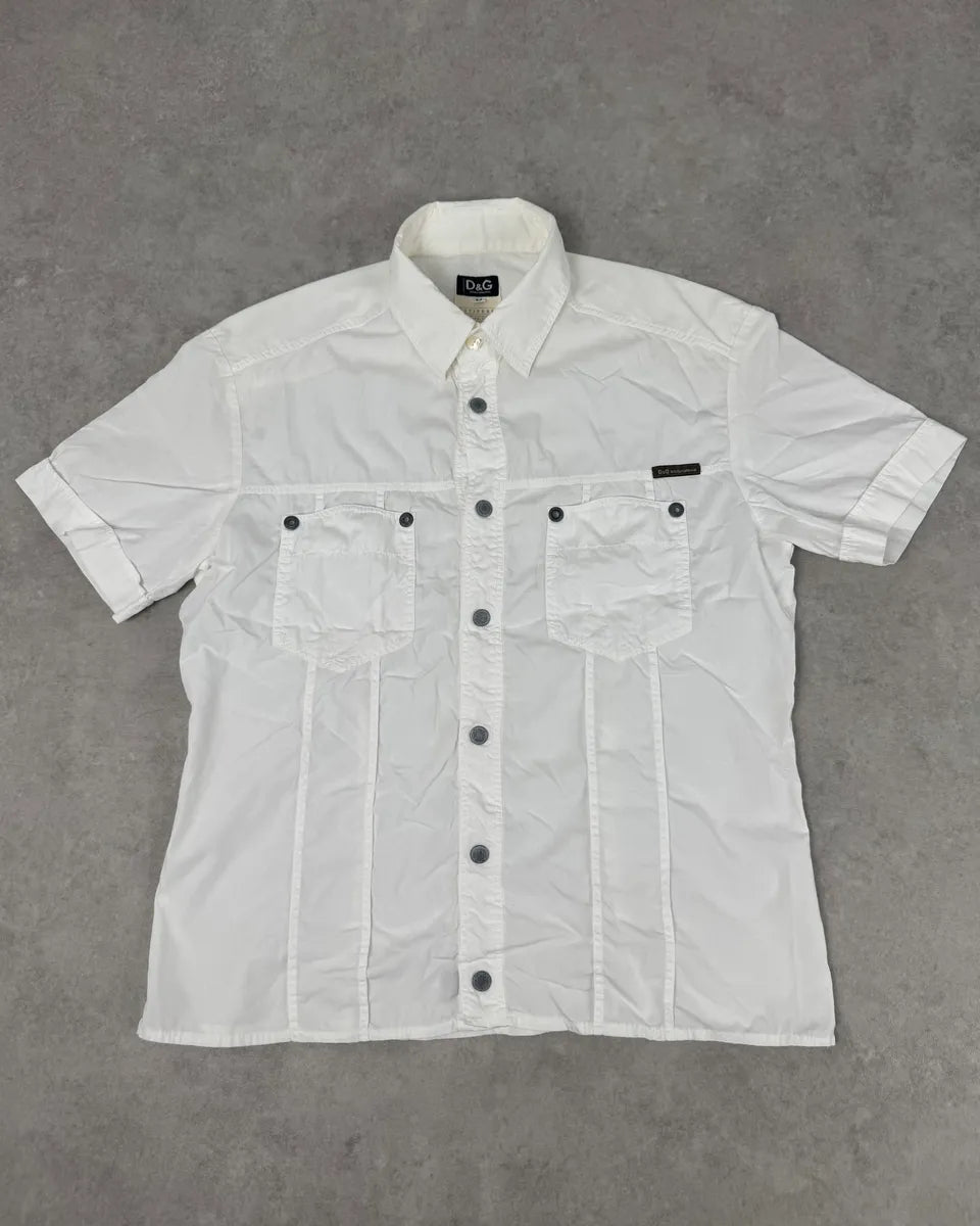 SS2004 Dolce & Gabbana White Cargo Ruched Short Sleeve Shirt QDCHzLE 0