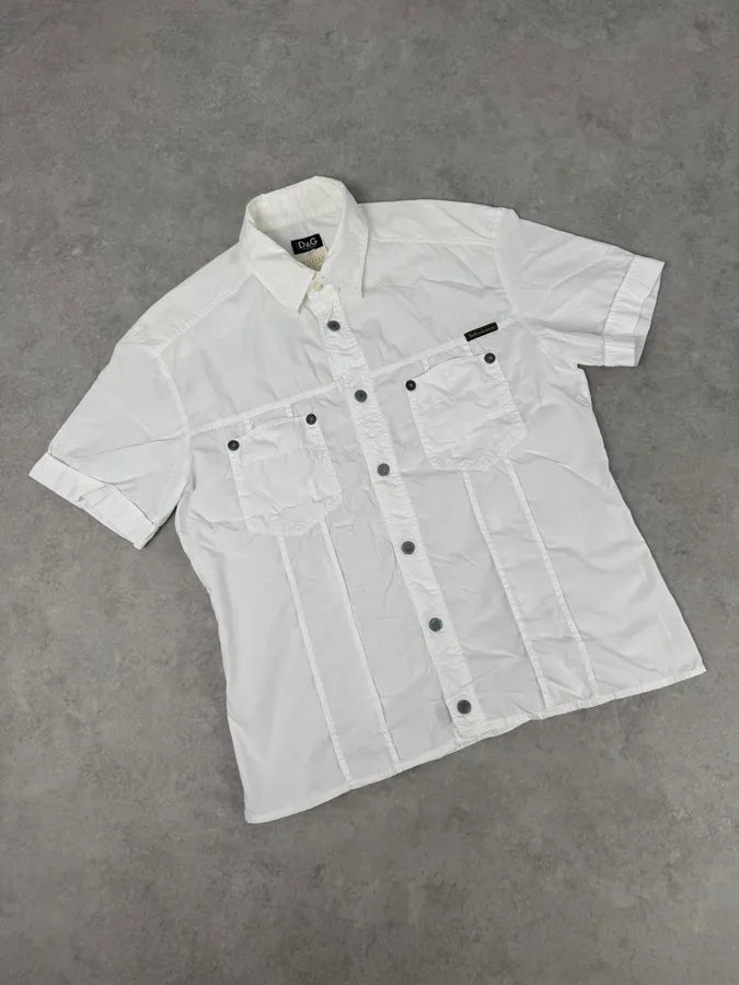 SS2004 Dolce & Gabbana White Cargo Ruched Short Sleeve Shirt QDCHzLE 4