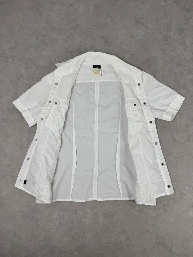 SS2004 Dolce & Gabbana White Cargo Ruched Short Sleeve Shirt QDCHzLE 10