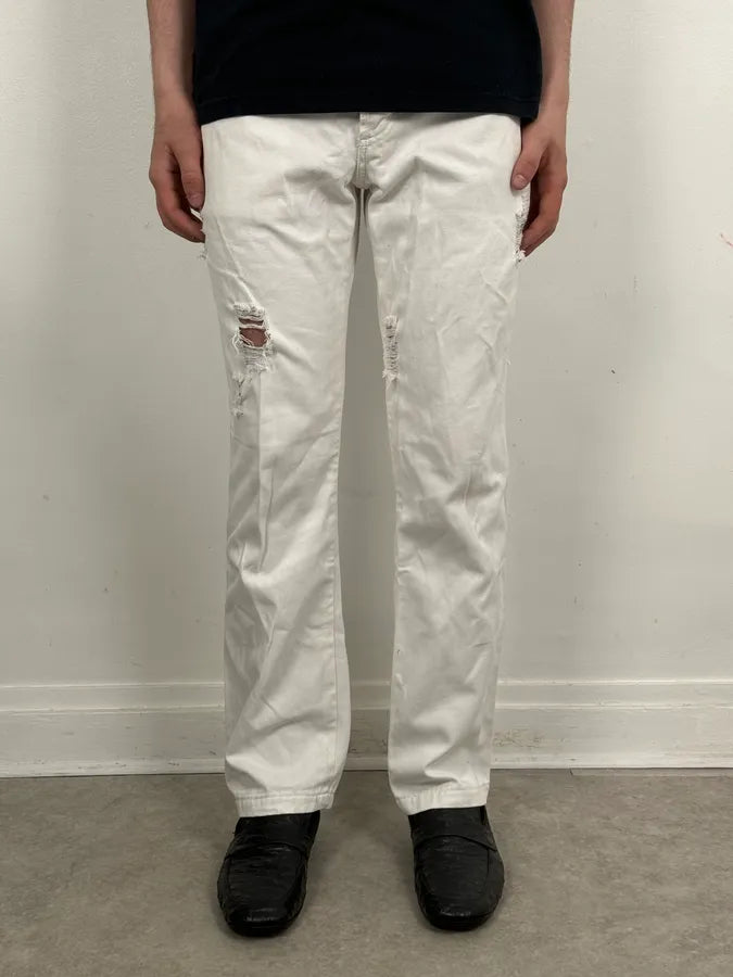 SS2004 Dolce & Gabbana White Distressed Pants fACXsDl 1