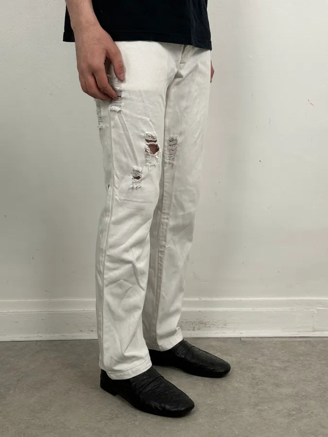 SS2004 Dolce & Gabbana White Distressed Pants fACXsDl 2