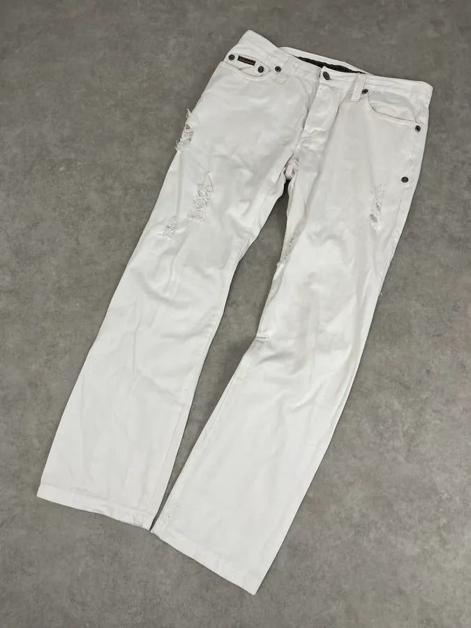 SS2004 Dolce & Gabbana White Distressed Pants fACXsDl 4