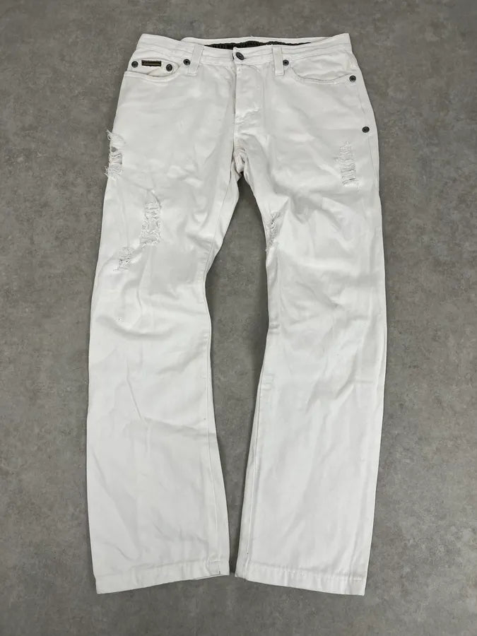 SS2004 Dolce & Gabbana White Distressed Pants fACXsDl 0