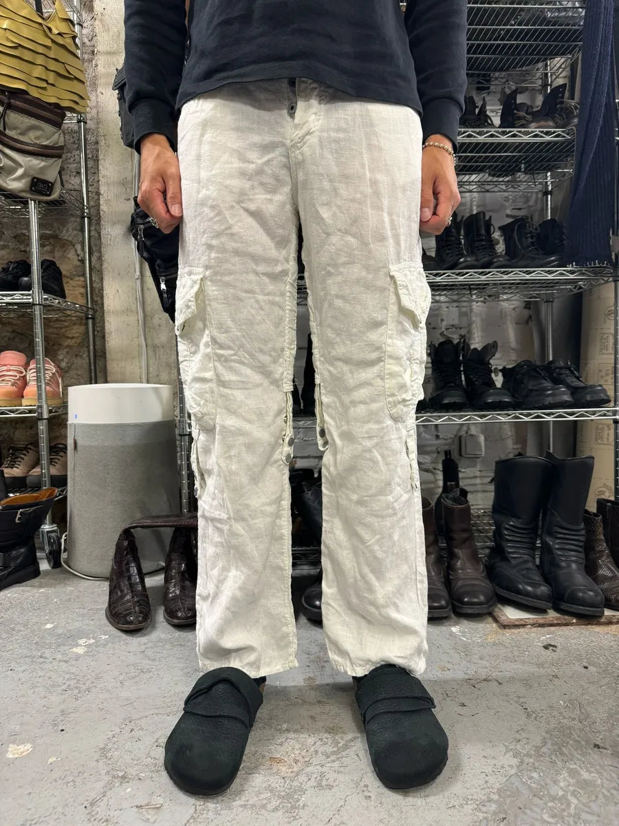 SS2004 Dolce & Gabbana White Linen Cargo Pants ItwxGfF 1