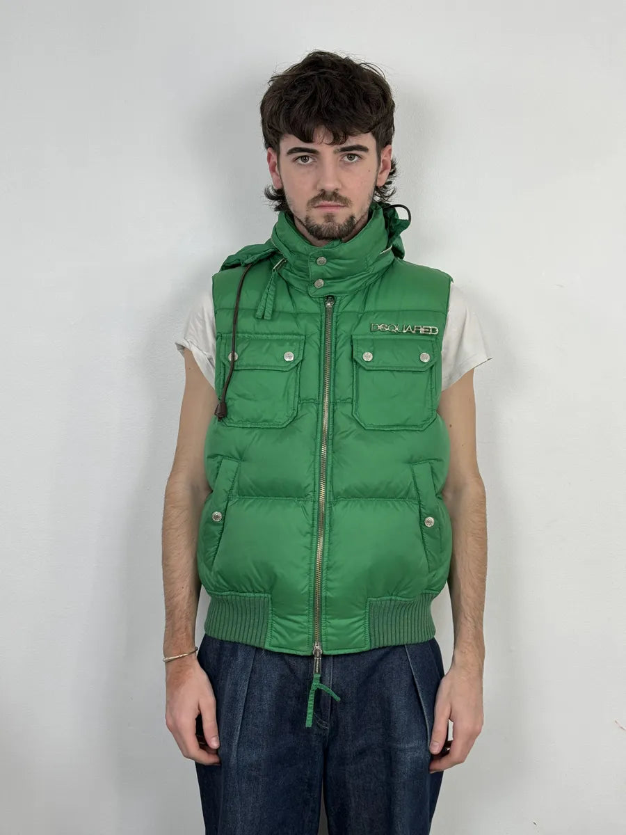 SS2004 Dsquared2 Canadian Green Puffer Vest Jacket HsiCbwA 2