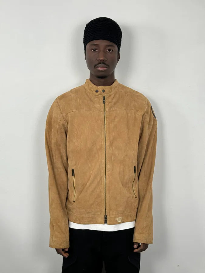 SS2004 Emporio Armani Beige Suede Leather Jacket cPfXgkZ 1