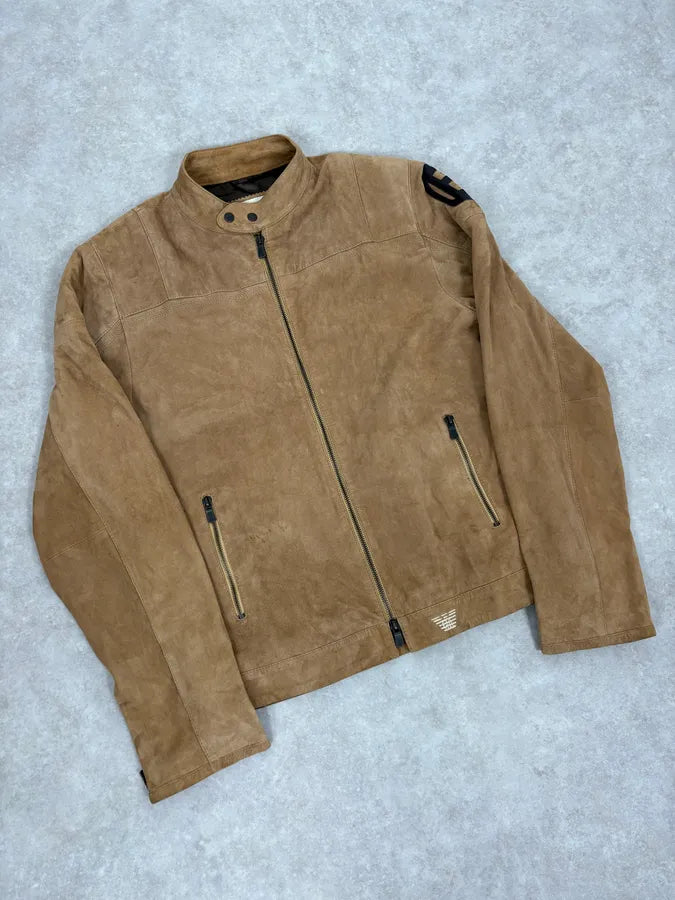 SS2004 Emporio Armani Beige Suede Leather Jacket cPfXgkZ 3