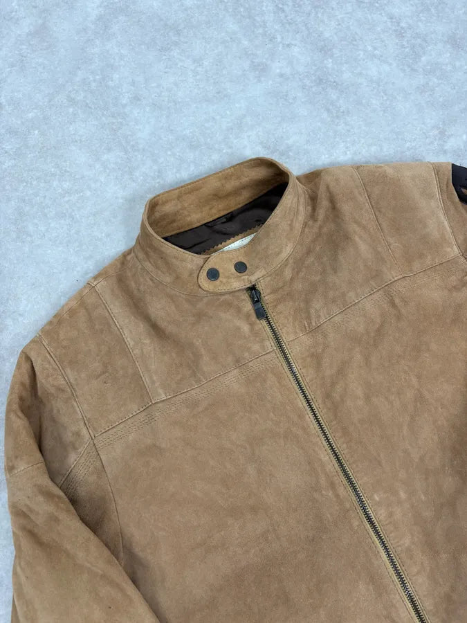 SS2004 Emporio Armani Beige Suede Leather Jacket cPfXgkZ 4