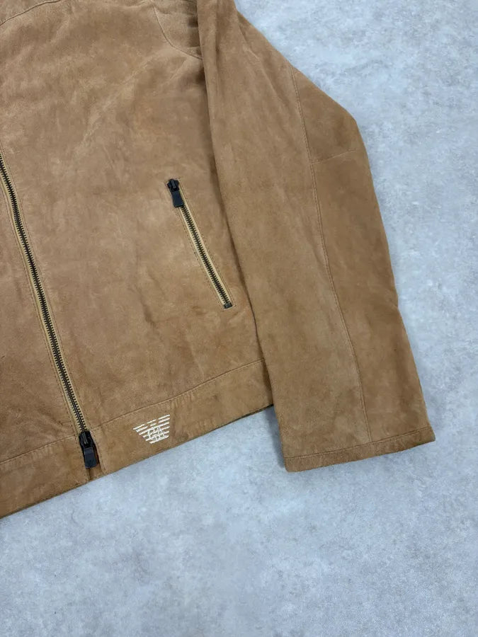 SS2004 Emporio Armani Beige Suede Leather Jacket cPfXgkZ 5