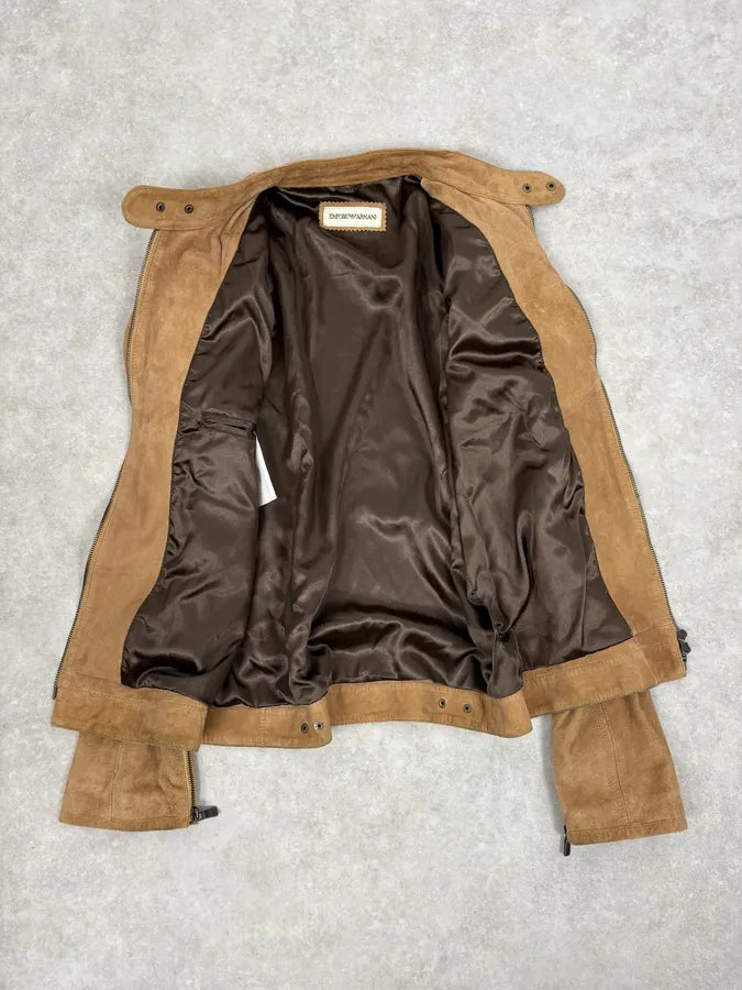 SS2004 Emporio Armani Beige Suede Leather Jacket cPfXgkZ 7