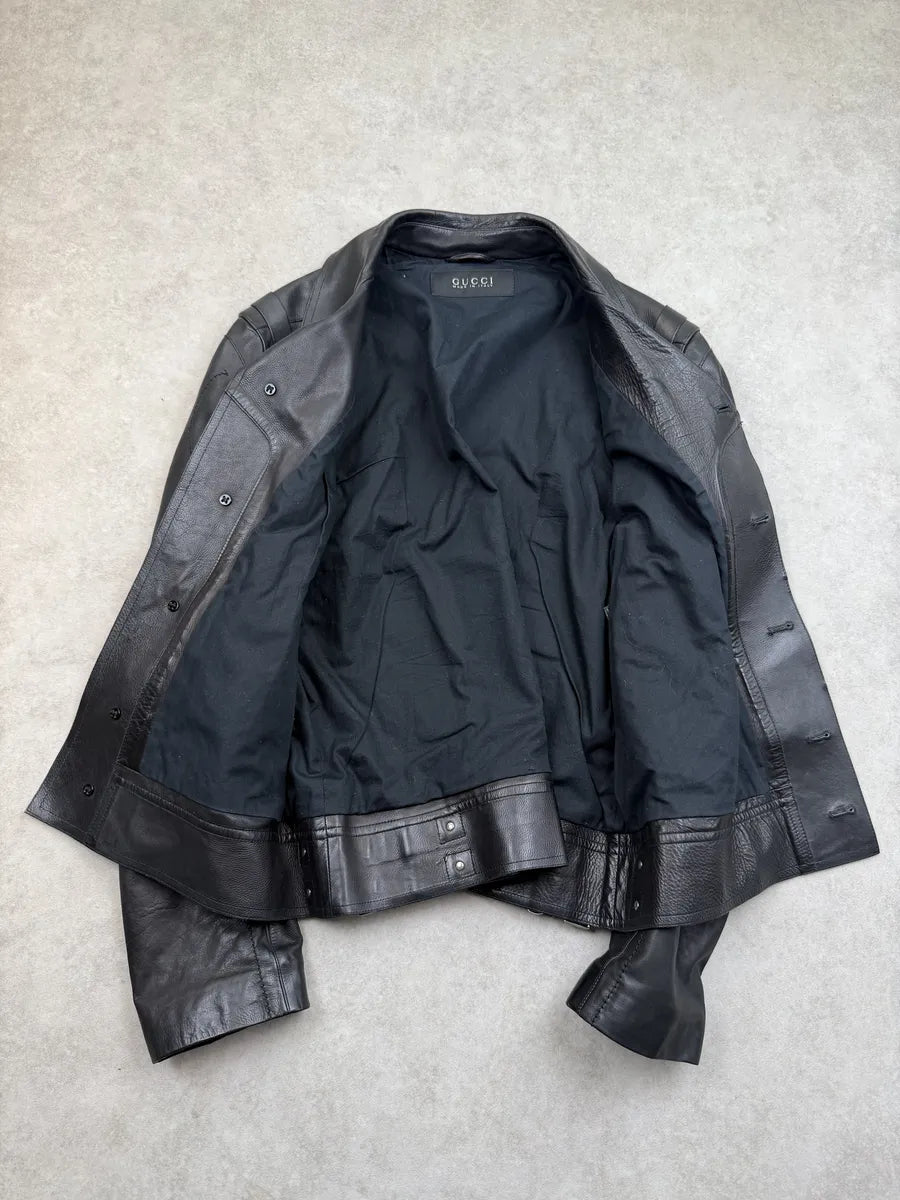 SS2004 Gucci Black Leather Premium Buckle Jacket by Tom Ford mKzESqj 11