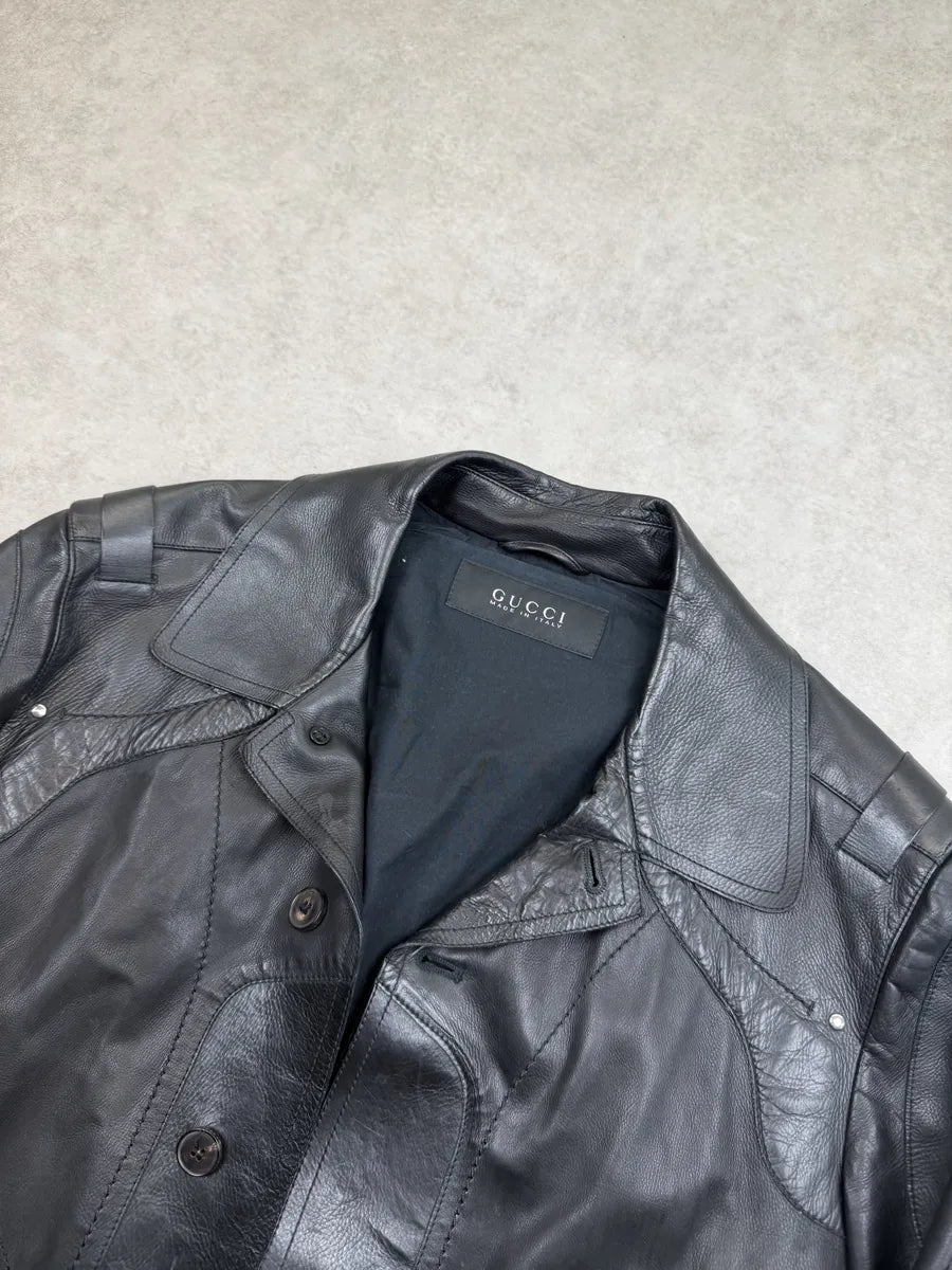 SS2004 Gucci Black Leather Premium Buckle Jacket by Tom Ford mKzESqj 12
