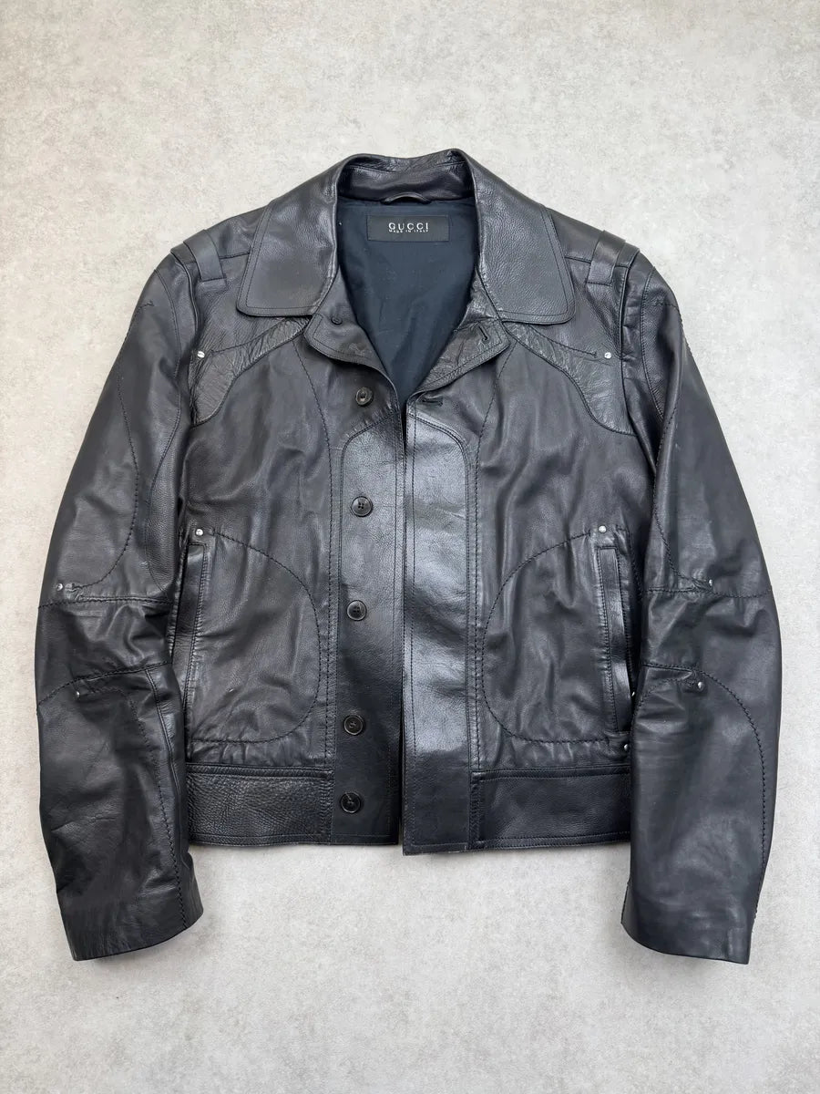 SS2012 Gucci Black Leather Premium Buckle Jacket by Frida Giannini mKzESqj 4