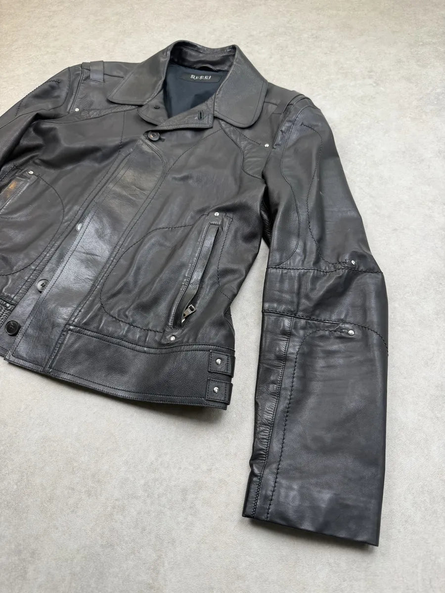 SS2004 Gucci Black Leather Premium Buckle Jacket by Tom Ford mKzESqj 7