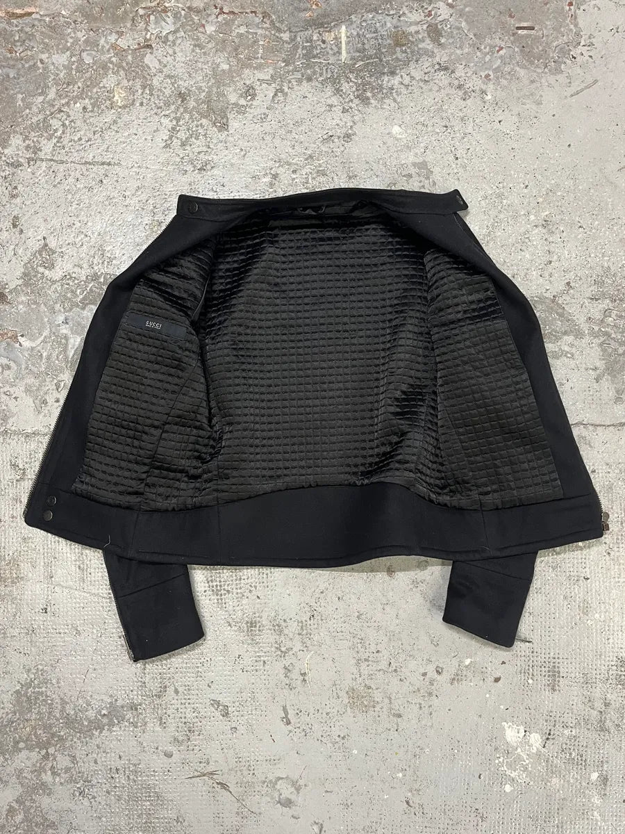 SS2004 Gucci Black Wool Multi Zips Biker Jacket by Tom Ford PhvNWrL 7