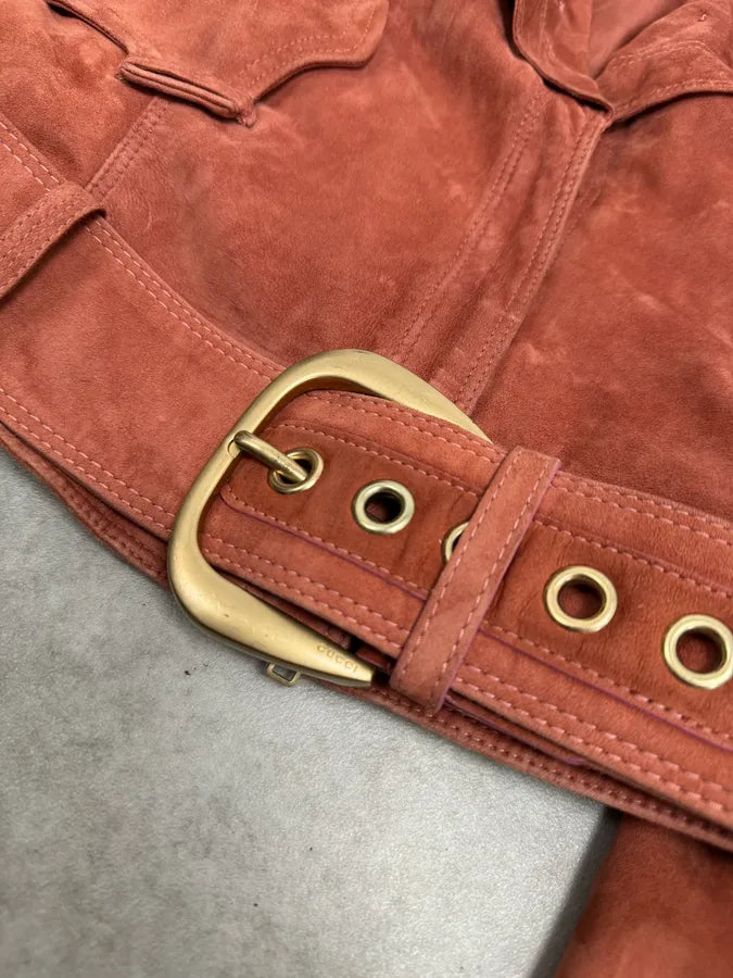 SS2004 Gucci Pink Suede Leather Jacket by Tom Ford XSjXTkJ 6