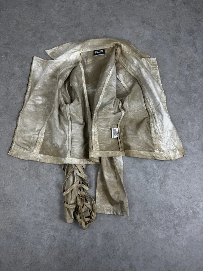 SS2004 Jean Paul Gaultier Creamy Brut Asymmetrical Bondage Jacket NGmTNZL 6
