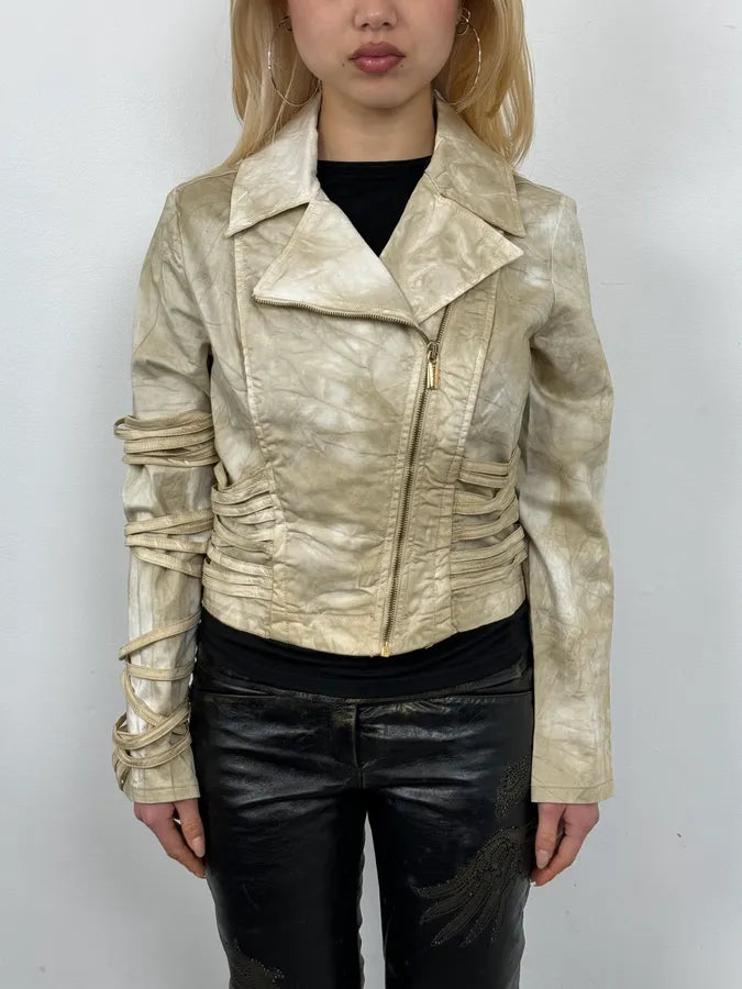 SS2004 Jean Paul Gaultier Creamy Brut Asymmetrical Bondage Jacket NGmTNZL 1