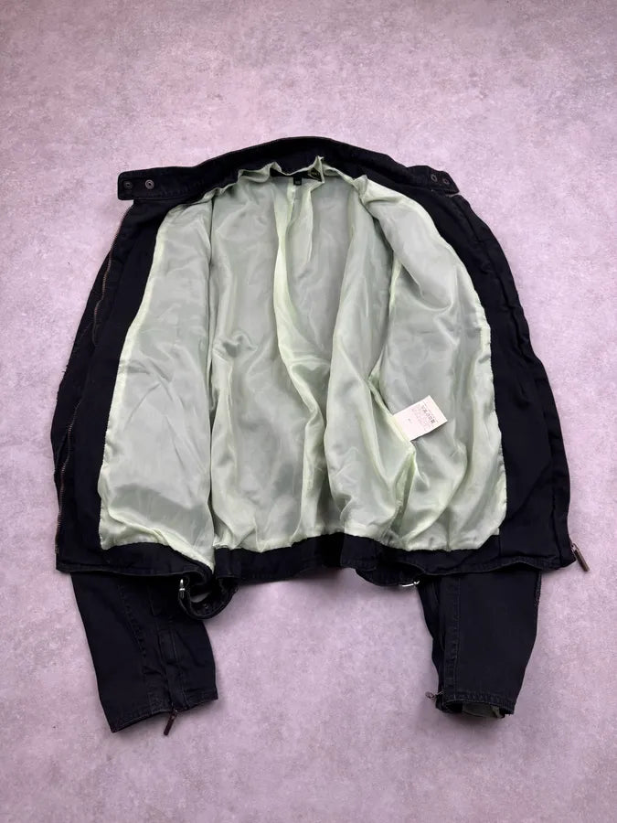 SS2004 Cavalli Black Denim Biker Astro Jacket NfakxVd 8