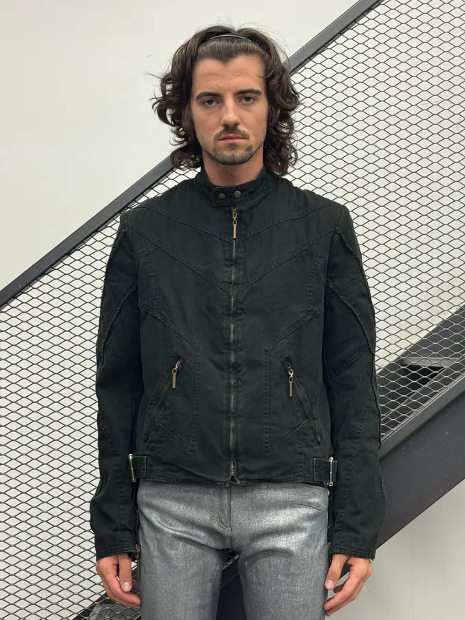 SS2004 Cavalli Black Denim Biker Astro Jacket NfakxVd 1