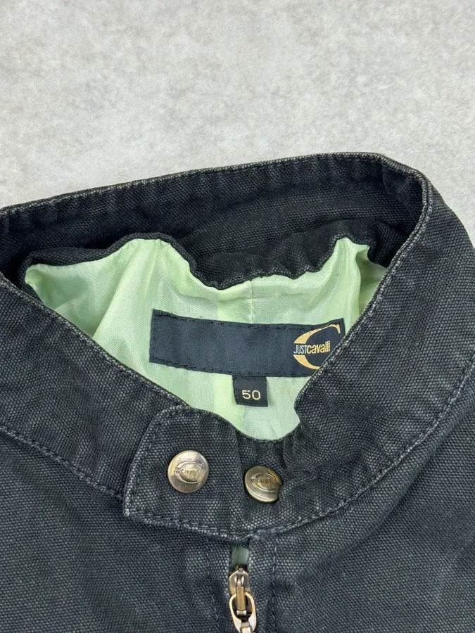 SS2004 Cavalli Black Denim Biker Astro Jacket NfakxVd 7