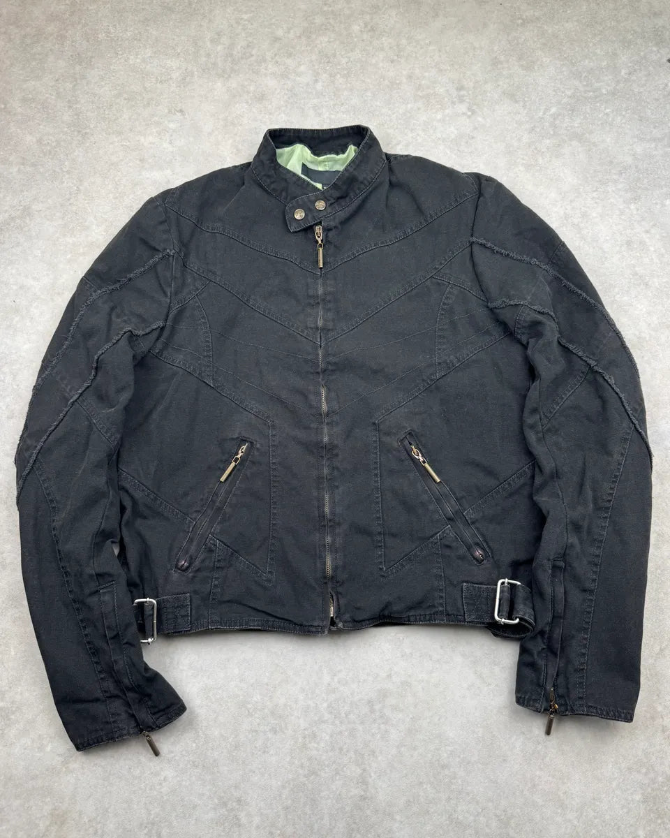 SS2004 Cavalli Black Denim Biker Astro Jacket NfakxVd 0
