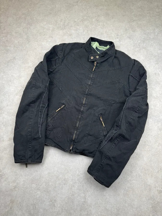 SS2004 Cavalli Black Denim Biker Astro Jacket NfakxVd 3