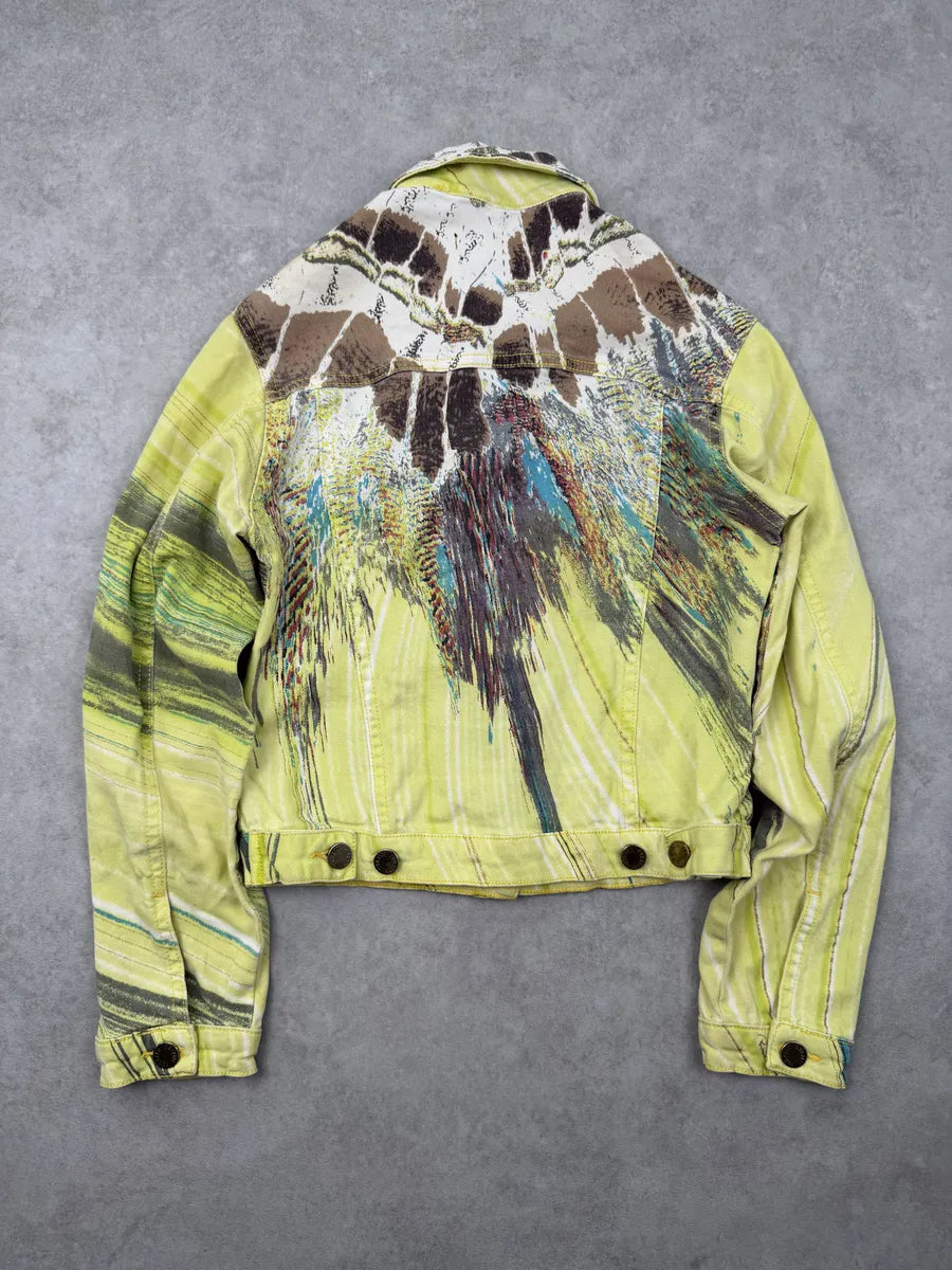 SS2004 Roberto Cavalli Yellow Psycho Feather Cropped Jacket iOwooFg 1